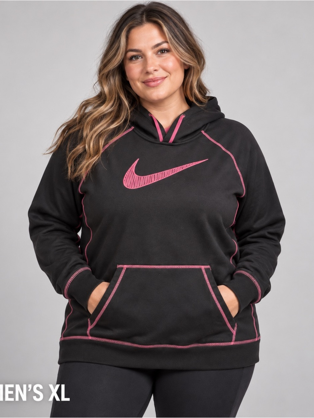 Nike Women's XL Black Hoodie with Pink Accent Logo